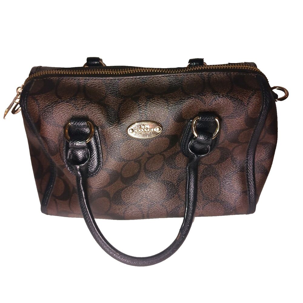 Coach F34084 signature Mini Bennett Satchel Light Gold Brown Black